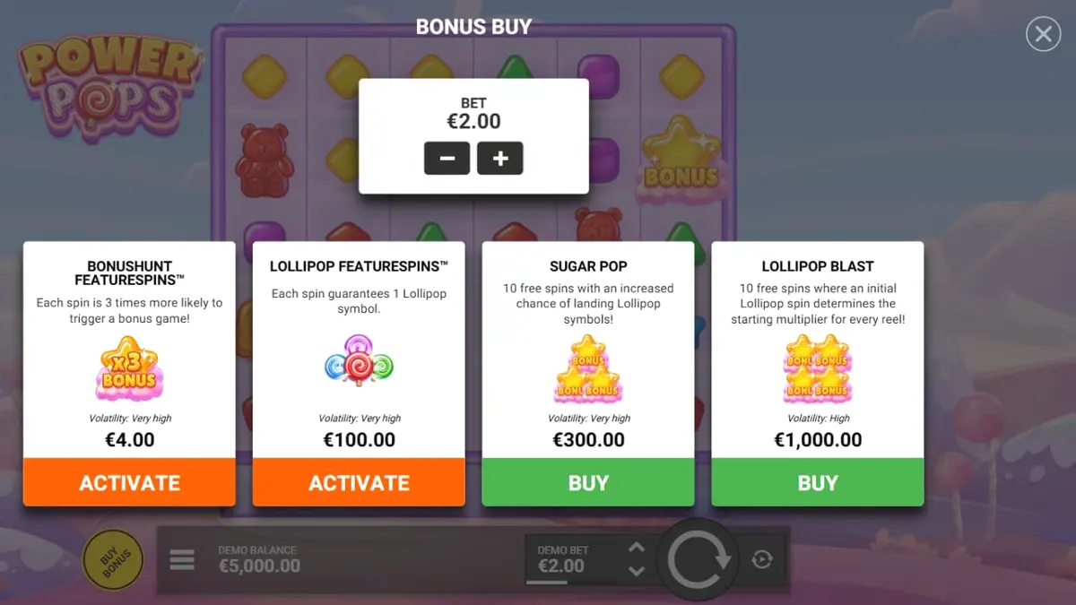 Tampilan antarmuka permainan slot Power Pops di layar ponsel